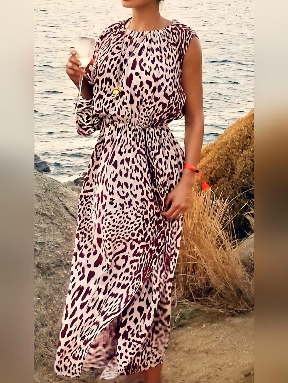 Robert Rodriguez Pink and White Silk Leopard-Print Maxi Dress Size S